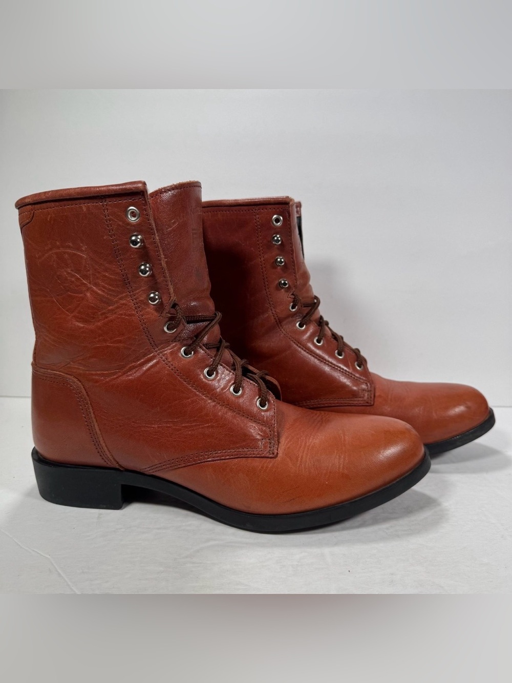 Ariat Brown Leather A-2 Competitor Roper Western Lace Up Work Boots Men Size 8.5